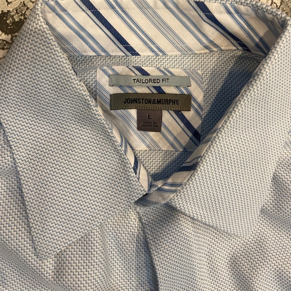 Worn once.  Johnson and Murphy size large tailored fit
